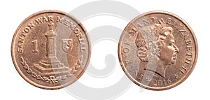 England one penny coin on a white isolated background
