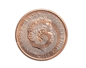 England one penny coin on a white isolated background