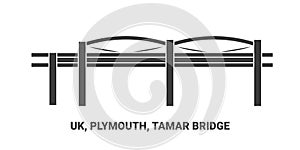 England, Plymouth, Tamar Bridge, travel landmark vector illustration