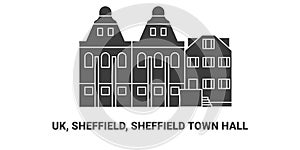 England, Sheffield, Sheffield Town Hall, travel landmark vector illustration