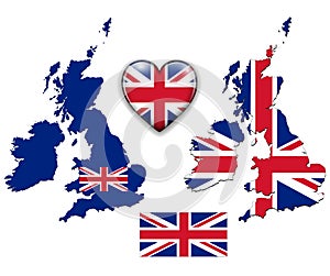 England UK flag, map.