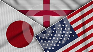 England United States of America Japan Flags Together Fabric Texture Illustration