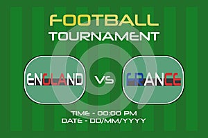 England vs France football match in Semifinals, Quarterfinals, and international soccer competition. Versus icon.