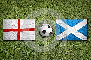 England vs. Scotland flags on soccer field