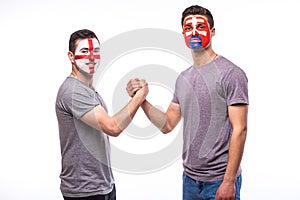 England vs Slovakia handshake of before game on white background.