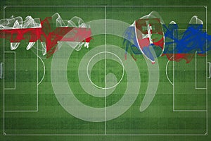 England vs Slovakia Soccer Match, national colors, national flags, soccer field, football game, Copy space
