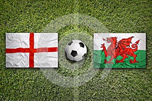 England vs. Wales flags on soccer field