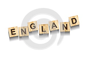 England, word on wooden blocks. Isolated on a white background