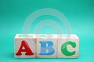 English ABC letters on wooden toy blocks