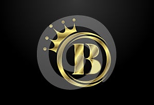 English alphabet B with a crown. Royal, King, queen luxury symbol. Font emblem. Vector illustration