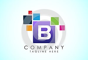 English alphabet B with data pixel. Creative technological modern data pixel logo