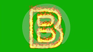 English alphabet B with fire effect on green screen background