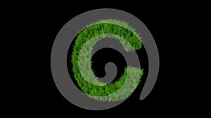 English alphabet C with green grass effect on plain black background