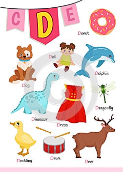 English alphabet with cartoon cute children illustrations.