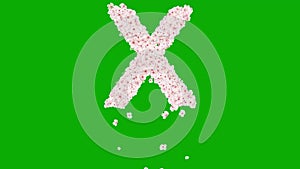 English alphabet X with cherry flowers on green screen background