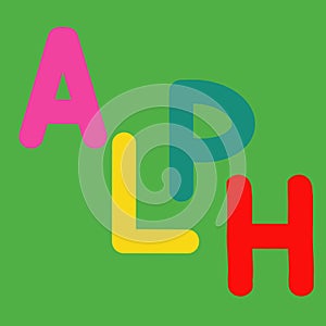 English alphabet for children education, letters ALPH uppercase half word alphabet. Cute kids colorful ABC alphabet in cartoon