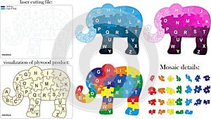 English alphabet for children. Mosaic in the form of an elephant photo