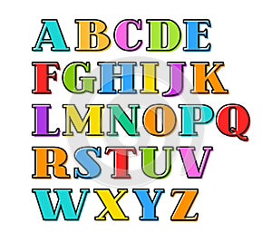 English alphabet colorful letters, black outline, .