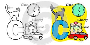 English alphabet coloring book for children. Letter C