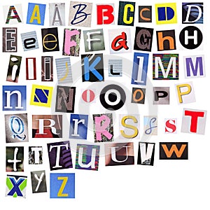 English alphabet cut from magazine