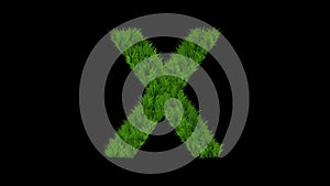 English alphabet X with green grass effect on plain black background