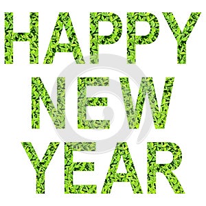 English alphabet of HAPPY NEW YEAR. made from green grass on white background for isolated
