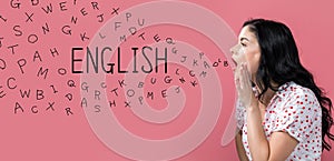 English with alphabet letters with young woman speaking