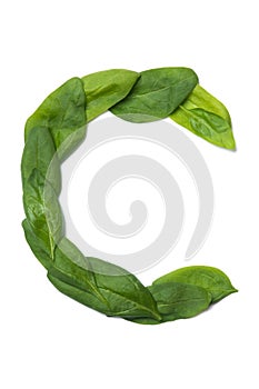 English alphabet from made from fresh green spinach leaves