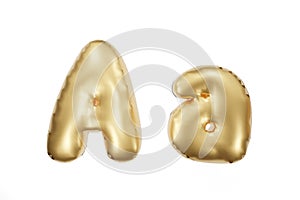 English alphabet made of golden inflatable character. Party decoration, anniversary, celebration, carnival. 3d rendering