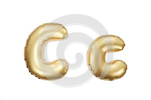 English alphabet made of golden inflatable character. Party decoration, anniversary, celebration, carnival. 3d rendering