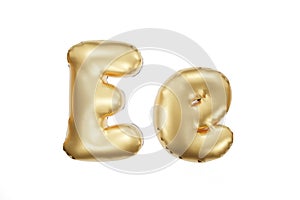 English alphabet made of golden inflatable character. Party decoration, anniversary, celebration, carnival. 3d rendering