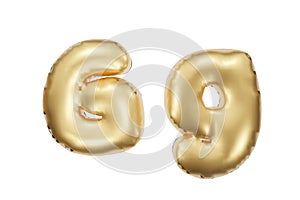 English alphabet made of golden inflatable character. Party decoration, anniversary, celebration, carnival. 3d rendering