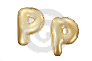 English alphabet made of golden inflatable character. Party decoration, anniversary, celebration, carnival. 3d rendering