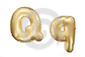 English alphabet made of golden inflatable character. Party decoration, anniversary, celebration, carnival. 3d rendering