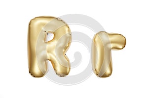 English alphabet made of golden inflatable character. Party decoration, anniversary, celebration, carnival. 3d rendering