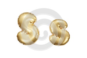 English alphabet made of golden inflatable character. Party decoration, anniversary, celebration, carnival. 3d rendering