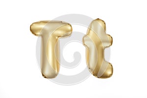 English alphabet made of golden inflatable character. Party decoration, anniversary, celebration, carnival. 3d rendering