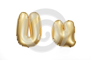 English alphabet made of golden inflatable character. Party decoration, anniversary, celebration, carnival. 3d rendering