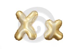 English alphabet made of golden inflatable character. Party decoration, anniversary, celebration, carnival. 3d rendering