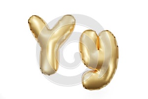 English alphabet made of golden inflatable character. Party decoration, anniversary, celebration, carnival. 3d rendering