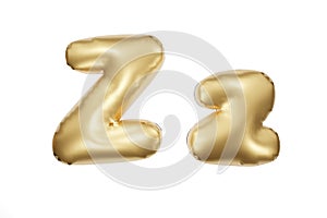 English alphabet made of golden inflatable character. Party decoration, anniversary, celebration, carnival. 3d rendering
