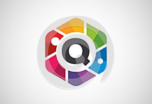 English alphabet Q with camera shutter. Photo camera icon. Photography logo design vector template