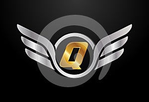 English alphabet Q with wings logo design. Car and automotive vector logo concept