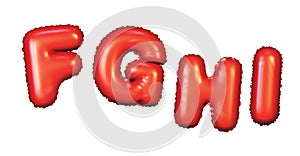 English alphabet from red glossy balloons isolated on a white background.