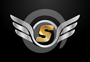 English alphabet S with wings logo design. Car and automotive vector logo concept