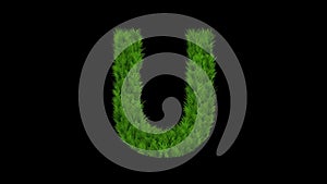 English alphabet U with green grass effect on plain black background