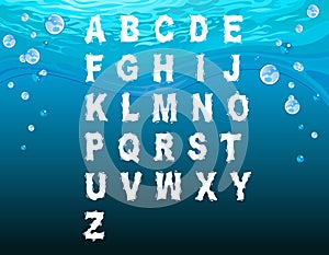 English alphabet in the underwater style