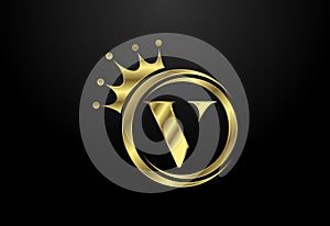 English alphabet V with a crown. Royal, King, queen luxury symbol. Font emblem. Vector illustration