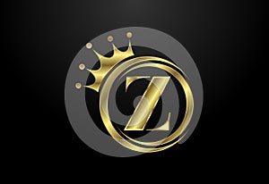 English alphabet Z with a crown. Royal, King, queen luxury symbol. Font emblem. Vector illustration