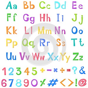 English alphabets and numbers in many colors